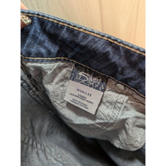 Silver Jeans Co Womens Blue Twisted Denim Jeans Sz 34x33 Distressed Low Rise - Picture 8 of 12